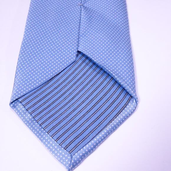 DUNHILL Men's Blue White Gold Signature Logo Polka Dot Silk Neck Tie Retail 390 - Picture 7 of 9